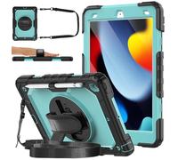 DAORANGE Funda para iPad 9.ª/ 8.ª/ 7.ª Generación (iPad 10.2 Pulgadas 2021/2020/ 2019), Funda Antigolpes con Protector de Pantalla, Soporte Giratorio 360°, Correa de Mano y Bandolera (Azul Claro)