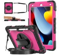 DAORANGE Funda para iPad 9.ª/ 8.ª/ 7.ª Generación (iPad 10.2 Pulgadas 2021/2020/ 2019), Funda Antigolpes con Protector de Pantalla, Soporte Giratorio 360°, Correa de Mano y Bandolera (Rosa)