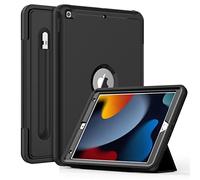 DAORANGE Funda para iPad 9ª 8ª 7ª Generación 10.2 Pulgadas 2021/2020/2019, Carcasa Rugosa con Portalápiz y Función de Auto-Sueño/Estela (Negro)