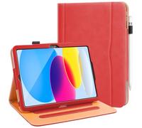 DAORANGE Funda para iPad (A16) 11.ª/10.ª Generación (2025/2022), PU Cuero Folio Protectora Cover Carcasa con Bolsillo para Documentos, Múltiple Ángulo de Visión, Auto-Sueño/Estela (Rojo)