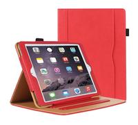 DAORANGE Funda para iPad Air 2, iPad de 6ª y 5ª generación 2018/2017, de piel sintética, con bolsillo para documentos y función de apagado automático para Air 2 (rojo)