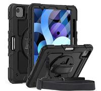 DAORANGE Funda para iPad Air de 4ª generación 10.9 pulgadas 2020, funda de cuerpo completo con protector de pantalla, soporte para bolígrafo, correa de mano integrada y soporte giratorio para iPad Air 4 10.9 2020 (negro)