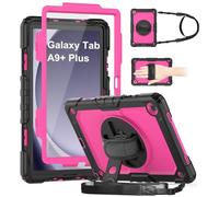 DAORANGE Funda para Samsung Galaxy Tab A9 Plus, Funda Resistente con Protector de Pantalla para Galaxy Tab A9+ 11 2023, Soporte Giratorio 360°, Correa de Mano y Hombro (Negro/Rosa)