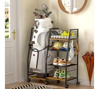 DAOUTIME Estante de almacenamiento para bolsas de golf con ruedas, organizador para bolsa de golf individual y accesorios de equipo, ideal para el hogar, garaje, club, cobertizo, sótano, construcción