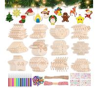 DAOUZL Adornos Colgante de Madera, 60 PiezasOrnamentos de Navidad, Colgantes de Madera para Árbol, Decoración Colgante de Árbol de Navidad, Colgantes de Navidad para Decoración Navideñ