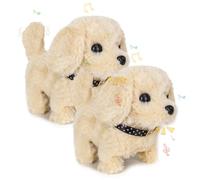 DAOUZL Perro de Juguete Interactivo, 2 Cachorros Electrónicos Que Caminan, Ladran y Mueven la Cola - Peluche Canino Realista - Idea Regalo para Niño y Niña de 2 3 4 5 6 Años
