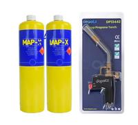 Dapetz Mapp Pro - Antorcha de gas y 2 cartuchos de gas para soldadura, soldadura fuerte, descongelación, tratamiento térmico, mecánicos, quemador de chorro, cilindro, cartucho de botella amarillo