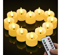 daphome Velas LED Sin Fuego velas de té, velas sin llama LED que parpadeantes luz amarillas cálida para hogar festivales decoración, bodas y fiestas (12 piezas con temporizador y llama 3D)