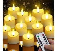 daphomeu Velas de té LED con mando a distancia, 12 unidades con baterías intercambiables, velas LED efecto de llama para bodas, fiestas, Halloween, Navidad, decoración del hogar