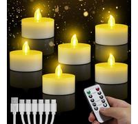 daphomeu Velas de té LED recargables, blancas cálidas, velas LED sin llama con mando a distancia, función de temporizador, recargables por USB, velas eléctricas para bodas, Halloween, Navidad
