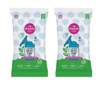Dapple Toallitas para extractor de leche, alimentadas por plantas, hipoalergénicas, eliminan los residuos de leche, sin fragancia, práctica bolsa de toallitas, 25 unidades (paquete de 2)