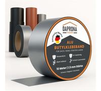 DAPRONA cinta de butilo, cinta blindada 10m x 50mm, Alu cinta de sellado Alu, cinta de reparación, cinta de sellado canalón de ventana, impermeable, resistente al calor