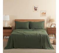 DAPU Juego de sábanas de Lino Puro, 100% Lino francés de Normandía, Transpirable y Duradero para Dormir Caliente, Juego de 3 Piezas - 1 sábana y 1 Funda de Almohada (Verde Oliva, Reina)