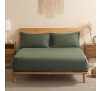 DAPU Sábana bajera ajustable de lino, 100% lino natural francés, transpirable, 180 x 200 + 30 cm, sábana bajera ajustable con elástico, Öko-Tex 100 Standard, sábana suave lavada a la piedra, verde
