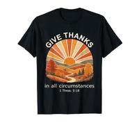 Dar Gracias Verso de la Biblia Christian Retro Autumn Forest Camiseta