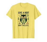 Dar un Hoot No contamine Búho Ecológico Camiseta, Hombre, Limón, S