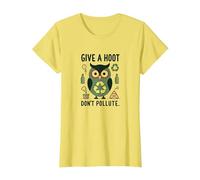 Dar un Hoot No contamine Búho Ecológico Camiseta, Mujer, Limón, 3XL