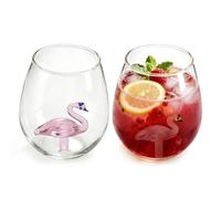 DARANYI Copas de Vino Tinto sin Tallo con Flamenco 3D, 2 Piezas 550 ml Vasos de Vino de Cristal, Resistentes, Copa de Cóctel para Uso en Casa, Restaurante y en Fiestas, regalo para San Valentín, boda