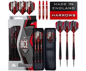 Dardos Ace Rubber Negros | Juego de Dardos con Punta de Acero y Estuche de Transporte | 20 g, 22 g, 24 g y 26 g | Incluye Ejes Supergrip y Plumas de maratón de 100 micras.