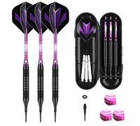 Dardos con punta de plástico, 18 gramos, estuche para diana electrónica, dardos blandos con cañas de aluminio lila, 6 plumas, 50 anillos de goma antideslizantes, 50 puntas