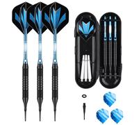Dardos con punta de plástico, 18 gramos, estuche para diana electrónica, dardos blandos con cañas de aluminio azul, 6 plumas, 50 anillos de goma antisueltos, 50 puntas