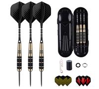 Dardos Punta de Acero 24 Gramos, Dardos Profesionales de Acero con Ejes de Aluminio Negro 9 Vuelos 50pcs Juntas tóricas Antideslizantes de Goma 1 Dart Sharpener Tool