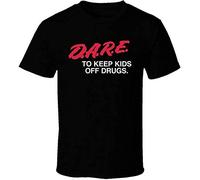 Dare Keep Kids Off Drugs Anti Drug Retro T Tshirts Camisetas y Tops Men's Fashion Crew Neck Short Sleeves Cotton Tops Clothing, Black(X-Large)