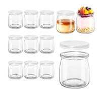 DARENYI 12 Piezas Tarros de Yogur con Tapa Reutilizables, 200ml Vasos de Postre Transparentes de Vidrio, Botes de cristal Portátiles para Pudín, Mermelada, Jalea, Miel, Mousse, Cereales