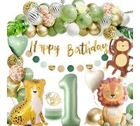 Dargds Decoración de cumpleaños de 1 año, selva, globos verdes safari, decoración infantil con Wild One para 1 cumpleaños