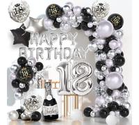 Dargds Globos 18 Cumpleaños Chico Chica, Decoración Negro Plata para Fiesta de Cumpleaños, Número Con Pancarta y Globos de Confeti
