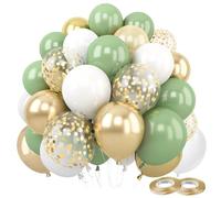 Dargds - Globos verdes, 50 unidades, color verde retro, globos para bodas con globos de helio, dorados y blancos, globos de confeti metálicos para bautizo, decoración de cumpleaños, baby shower,