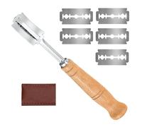 Dargkwn Cuchillo de Panadero con Funda de Cuero y 5 Hojas, Cuchillo para Cortar Pan, Portacuchillas de Precisión para Pan y Baguettes, Mango Ergonómico de Madera