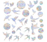Dargkwn Juego de 35 pegatinas para ventanas con efecto arco iris - atrapasueños contra los golpes de pájaros, pegatinas estáticas para ventanas, pájaros y círculos, para puertas de cristal y jardín de