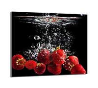 DarHaus Placa protectora de vitrocerámica 60 x 52 cm 1 pieza cocina eléctrica universal para inducción protección contra salpicaduras tabla de cortar de vidrio templado como decoración, FRESAS