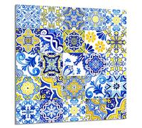 DarHaus Placa protectora de vitrocerámica 60 x 65 cm, Cristal decorativo con cinta adhesiva, tabla de cortar de vidrio templado, Panel de protección contra salpicaduras de cocina, MOSAICO