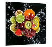 DarHaus Placa protectora de vitrocerámica 60 x 65 cm, Cristal decorativo con cinta adhesiva, tabla de cortar de vidrio templado, Panel de protección contra salpicaduras de cocina, FRUTA