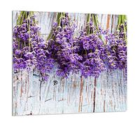 DarHaus Placa protectora de vitrocerámica 65 x 60 cm, Cristal decorativo con cinta adhesiva, tabla de cortar de vidrio templado, Panel de protección contra salpicaduras de cocina, LAVANDA