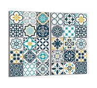 DarHaus Tabla de cortar decorativa de cristal templado y cubre vitro, Placa protectora de vitrocerámica 30 x 52 cm 2 piezas, para inducción, protección contra salpicaduras, decoración, MOSAICO