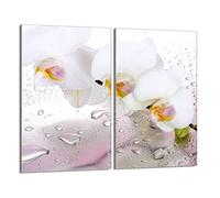 DarHaus Tabla de cortar decorativa de cristal templado y cubre vitro, Placa protectora de vitrocerámica 30 x 52 cm 2 piezas, para inducción, protección contra salpicaduras, decoración, ORQUÍDEA