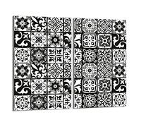 DarHaus Tabla de cortar decorativa de cristal templado y cubre vitro, Placa protectora de vitrocerámica 30 x 52 cm 2 piezas, para inducción, protección contra salpicaduras, decoración, MOSAICO