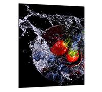 DarHaus Tabla de cortar decorativa de cristal templado y cubre vitro, Placa protectora de vitrocerámica 40 x 52 cm 1 piezas, para inducción, protección contra salpicaduras, decoración, FRESAS