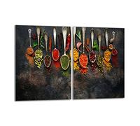 DarHaus Tabla de cortar decorativa de cristal templado y cubre vitro, Placa protectora de vitrocerámica 40 x 52 cm 2 piezas, para inducción, protección contra salpicaduras, decoración, ESPECIAS