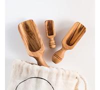 Darido cucharas de especias en madera de olivo natural Set de 3-12 cm, 9 cm y 6 cm- Hecho a mano - Utensilios resistentes al calor- Especias, café, comida para mascotas, leche en polvo, harina, sal