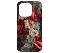 Dark Academia Gothic Burgundy Rose Floral Aesthetic Carcasa para iPhone 15 Pro