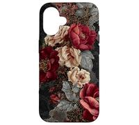Dark Academia Gothic Burgundy Rose Floral Aesthetic Carcasa para iPhone 16