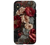 Dark Academia Gothic Burgundy Rose Floral Aesthetic Carcasa para iPhone X/XS