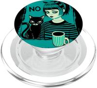 Dark At Heart Punk Goth Girl Says No with Cat and Coffee PopSockets PopGrip para MagSafe
