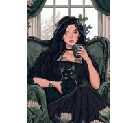 Dark Beauty Woman with Black Cat Notebook Journal: 6 x 9 Inches 140-page Lined Matte Paperback