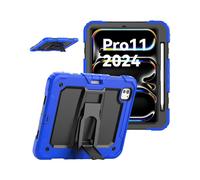 (Dark Blue, Multicolor) For iPad Pro 11 (2024) Case with Shoulder Strap PC+Silicone Tablet Cover - Rose
