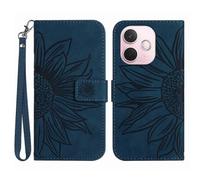 (Dark Blue, Multicolor) Leather Wallet Phone Cover with Sunflower Imprint for a Certain Brand's A5 Pro 5G - Red with Wrist Strap